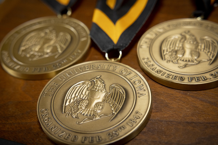 Medallions from the annual faculty honors ceremony. 